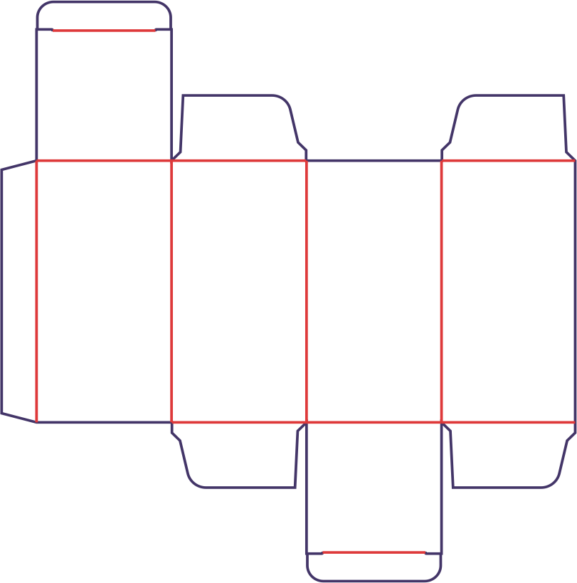 Låda med två förskjutna klaffar - rozkrój
